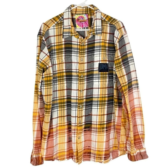 DMX Flannel Shirt Mens XL XXL Unisex Handmade Reworked Bleached Plaid Rare - Picture 2 of 14